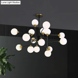 Modern Black And Gold Branch Hanging Lamp With Milky Ball Glass Chandelier Light Fixture -