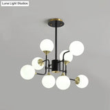 Modern Black And Gold Branch Hanging Lamp With Milky Ball Glass Chandelier Light Fixture -