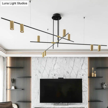 Modern Black And Gold Chandelier With Cross Arm Design – Stylish Living Room Hanging Light