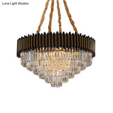 Modern Black And Gold Conic Pendant Chandelier With Crystal Block Shade - Simplicity 6/12-Bulb