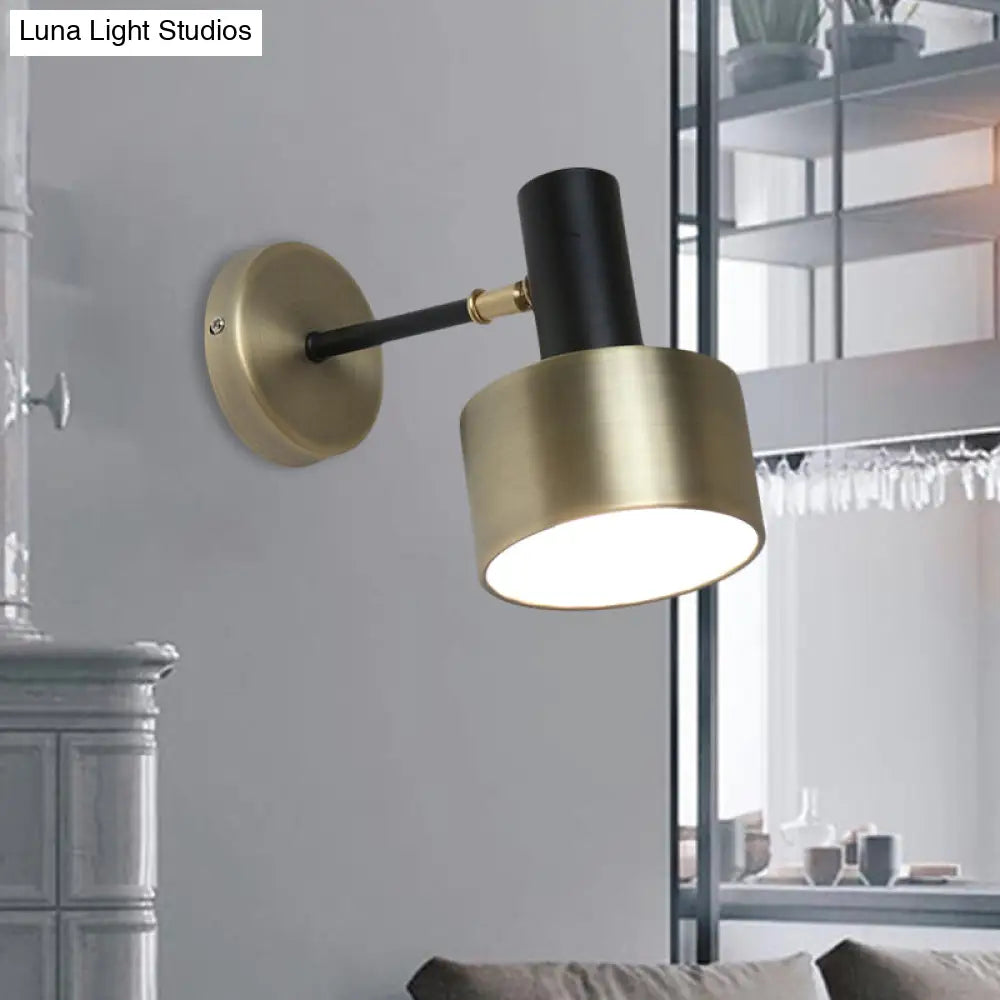 Modern Black And Gold Cylinder Sconce: Metal Wall Lighting Fixture For Living Room