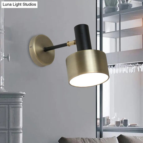 Modern Black And Gold Cylinder Sconce: Metal Wall Lighting Fixture For Living Room