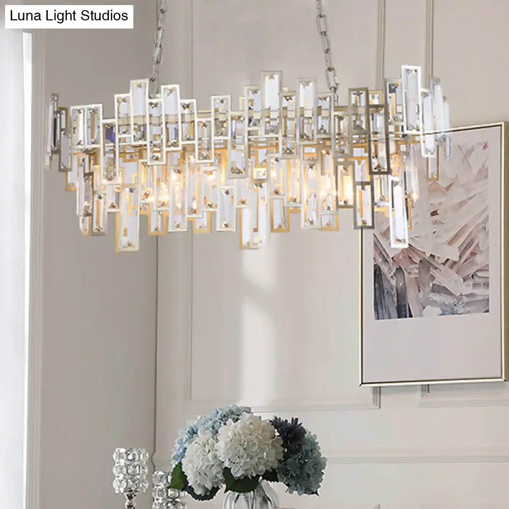 Modern Black And Gold Oval Pendant Lamp With Crystal Accents Island Lighting Functionality