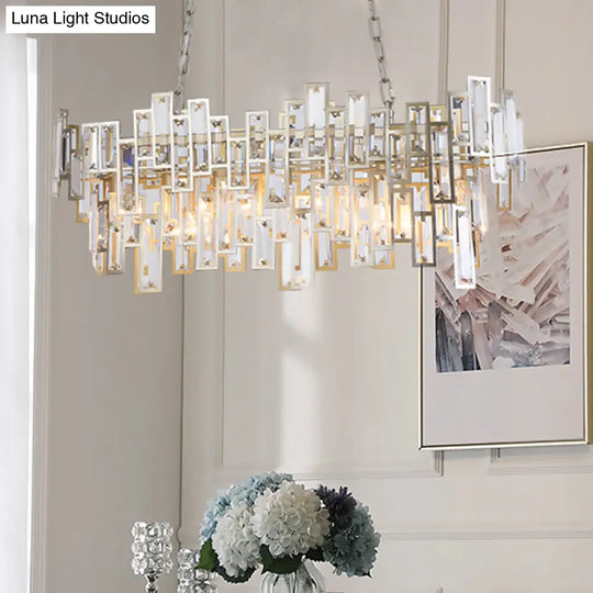Modern Black And Gold Oval Pendant Lamp With Crystal Accents Island Lighting Functionality