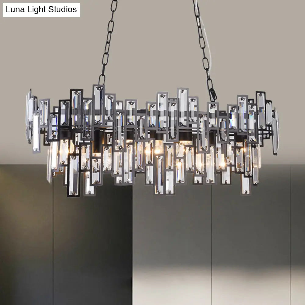 Modern Black And Gold Oval Pendant Lamp With Crystal Accents Island Lighting Functionality