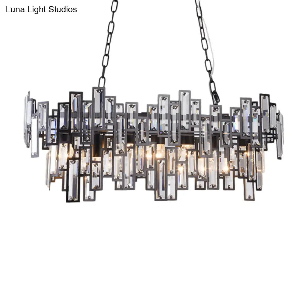 Modern Black And Gold Oval Pendant Lamp With Crystal Accents Island Lighting Functionality