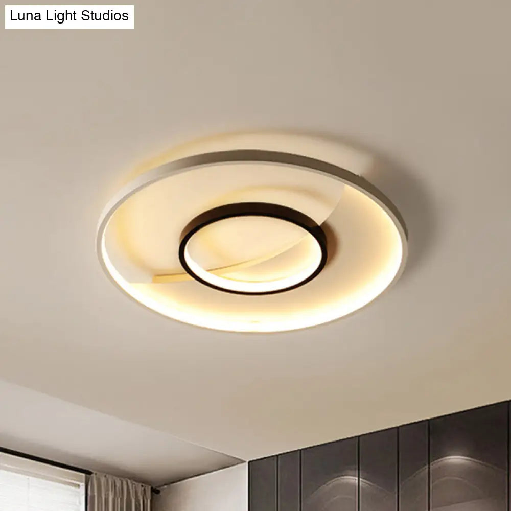 Modern Black And White Double Ring Led Flush Mount Ceiling Light - 16’/19.5’ Wide