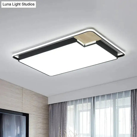 Modern Black And Wood Led Ceiling Light: Acrylic Rectangular/Square Flushmount With Cut Corner