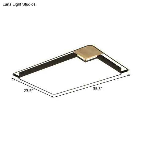 Modern Black And Wood Led Ceiling Light: Acrylic Rectangular/Square Flushmount With Cut Corner