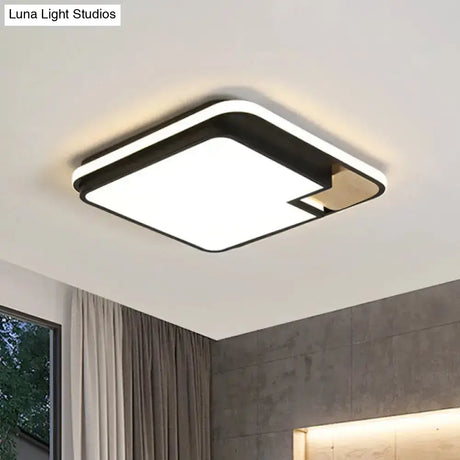Modern Black And Wood Led Ceiling Light: Acrylic Rectangular/Square Flushmount With Cut Corner