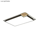 Modern Black And Wood Led Ceiling Light: Acrylic Rectangular/Square Flushmount With Cut Corner