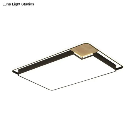 Modern Black And Wood Led Ceiling Light: Acrylic Rectangular/Square Flushmount With Cut Corner