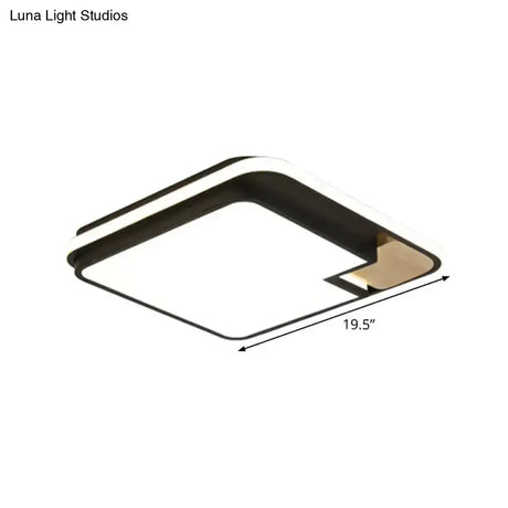 Modern Black And Wood Led Ceiling Light: Acrylic Rectangular/Square Flushmount With Cut Corner
