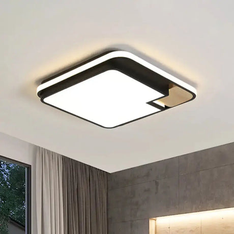 Modern Black And Wood Led Ceiling Light: Acrylic Rectangular/Square Flushmount With Cut Corner