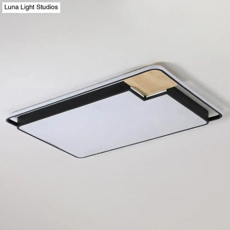 Modern Black And Wood Led Ceiling Light: Acrylic Rectangular/Square Flushmount With Cut Corner