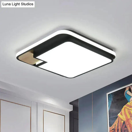 Modern Black And Wood Led Ceiling Light: Acrylic Rectangular/Square Flushmount With Cut Corner