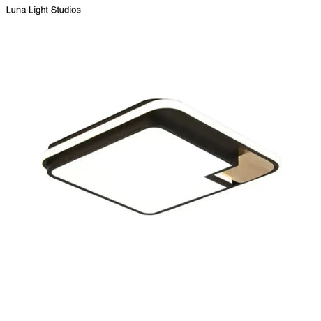 Modern Black And Wood Led Ceiling Light: Acrylic Rectangular/Square Flushmount With Cut Corner
