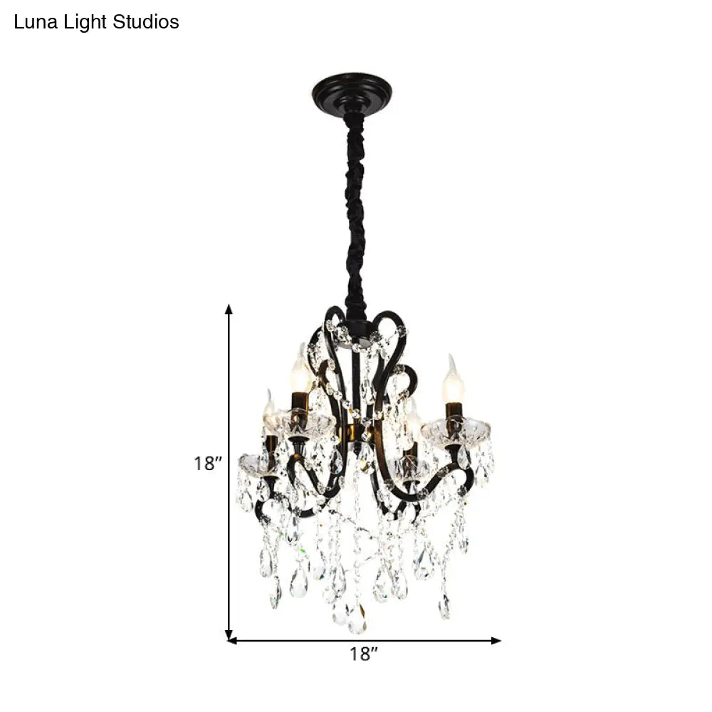 Modern Black Bedroom Chandelier - 4/5 Light Crystal Stands Swag Hanging Ceiling Fixture