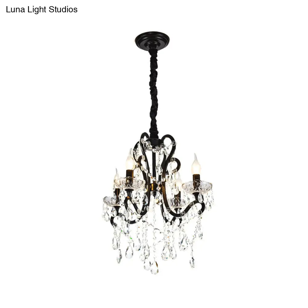 Modern Black Bedroom Chandelier - 4/5 Light Crystal Stands Swag Hanging Ceiling Fixture