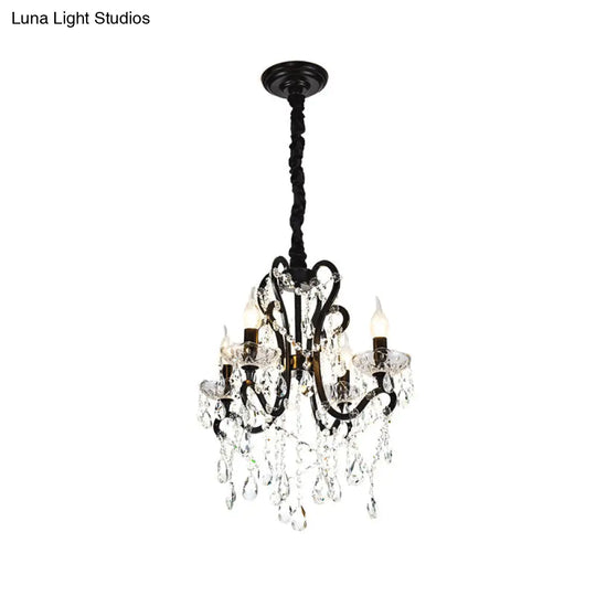Modern Black Bedroom Chandelier - 4/5 Light Crystal Stands Swag Hanging Ceiling Fixture