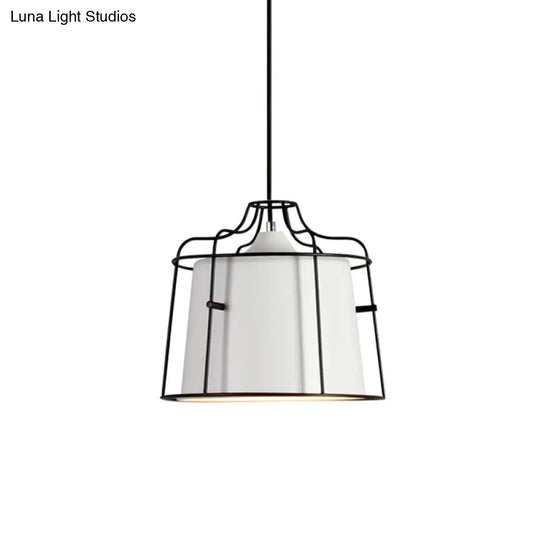 Modern Black/Blue Metal Pendant Light With Hanging Cage Shade - 1-Light Tapered Design For Table
