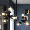 Modern Black Branch Pendant Light With Clear Glass Chandelier - 8 Bulbs For Living Room