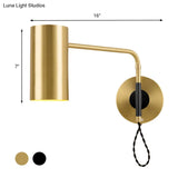 Modern Black & Brass Wall Sconce With Metal Shade - Bedroom Light Fixture