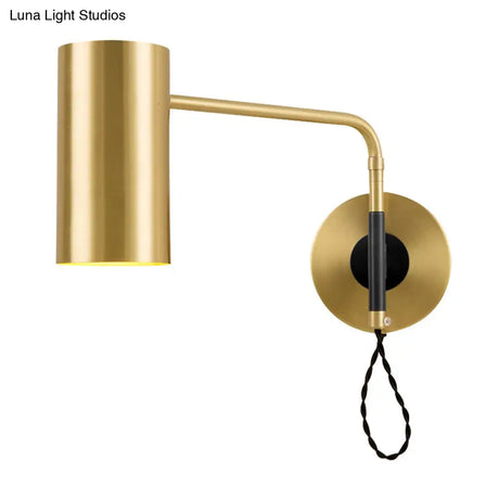 Modern Black & Brass Wall Sconce With Metal Shade - Bedroom Light Fixture