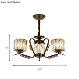Modern Black Ceiling Chandelier With Crystal Cylinder Shade - 3/5 Heads Perfect For Living Rooms