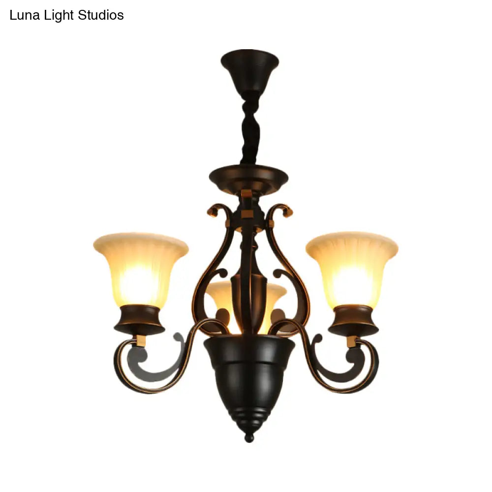 Modern Black Ceiling Chandelier With Frosted Glass Shades - 3/5-Light Up/Down Hanging Lamp Kit