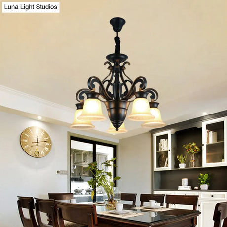 Modern Black Ceiling Chandelier With Frosted Glass Shades - 3/5-Light Up/Down Hanging Lamp Kit