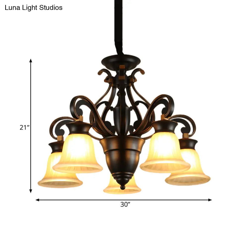 Modern Black Ceiling Chandelier With Frosted Glass Shades - 3/5-Light Up/Down Hanging Lamp Kit