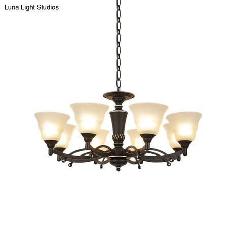 Modern Black Chandelier Lighting Fixture - Bell Frosted Glass 6/8 Bulbs Ideal For Living Room
