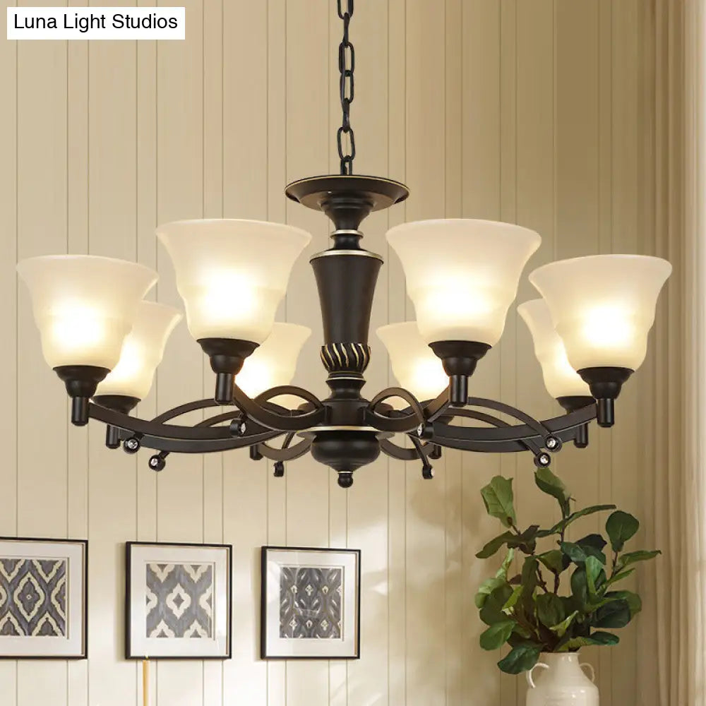 Modern Black Chandelier Lighting Fixture - Bell Frosted Glass 6/8 Bulbs Ideal For Living Room