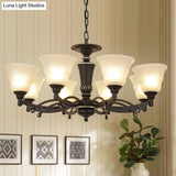 Modern Black Chandelier Lighting Fixture - Bell Frosted Glass 6/8 Bulbs Ideal For Living Room