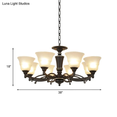 Modern Black Chandelier Lighting Fixture - Bell Frosted Glass 6/8 Bulbs Ideal For Living Room