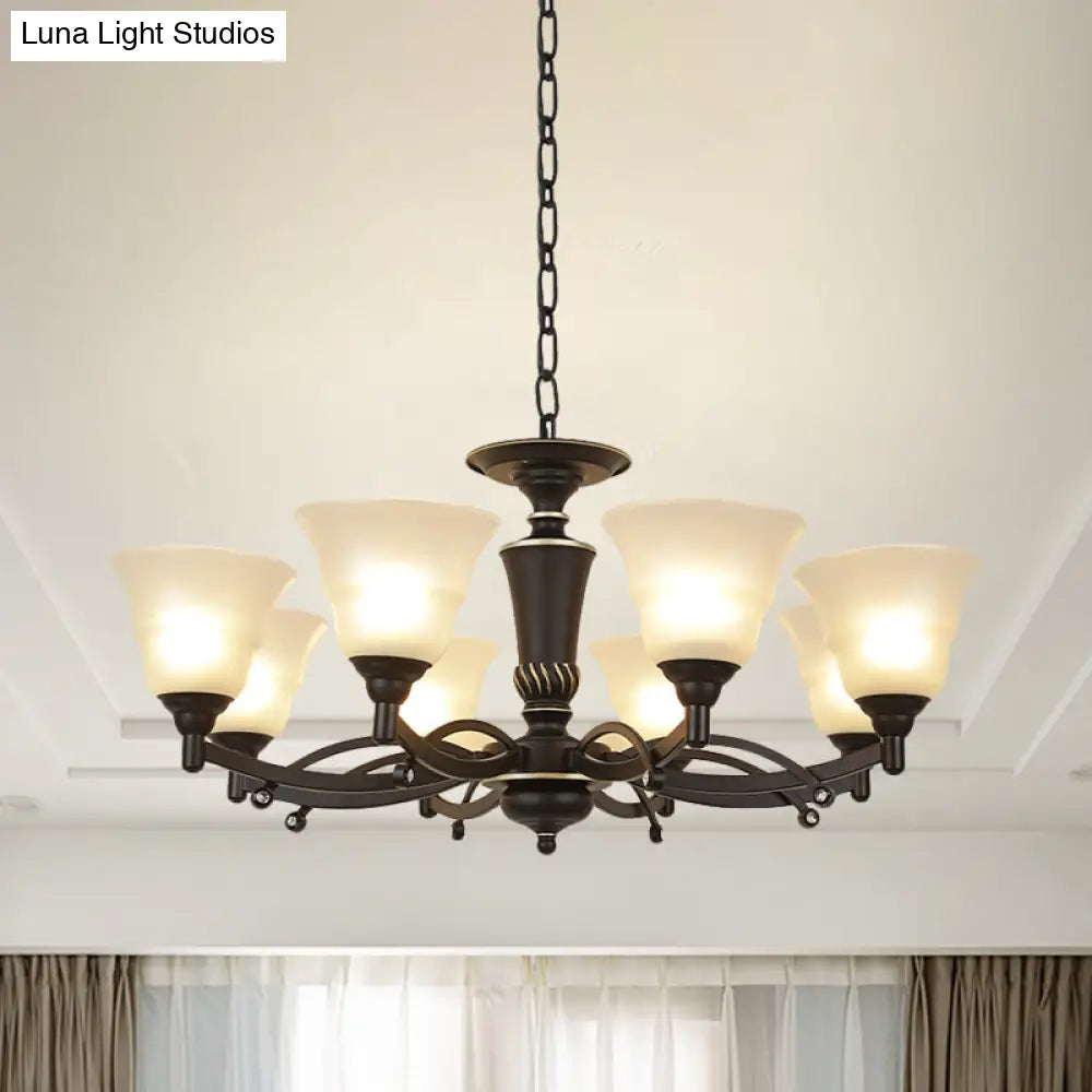 Modern Black Chandelier Lighting Fixture - Bell Frosted Glass 6/8 Bulbs Ideal For Living Room