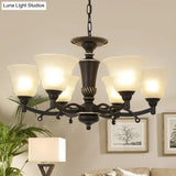 Modern Black Chandelier Lighting Fixture - Bell Frosted Glass 6/8 Bulbs Ideal For Living Room