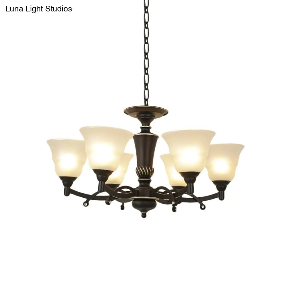 Modern Black Chandelier Lighting Fixture - Bell Frosted Glass 6/8 Bulbs Ideal For Living Room