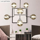 Modern Black Chrome Glass Globe Chandelier Pendant Light - Industrial Style 8/9 Lights For Living
