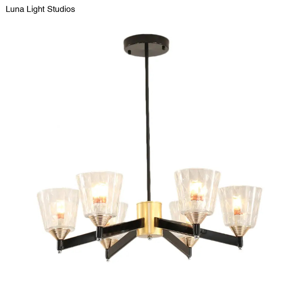 Modern Black Cone Chandelier - Lattice Glass 3/6/8 Lights Ceiling Hanging Light