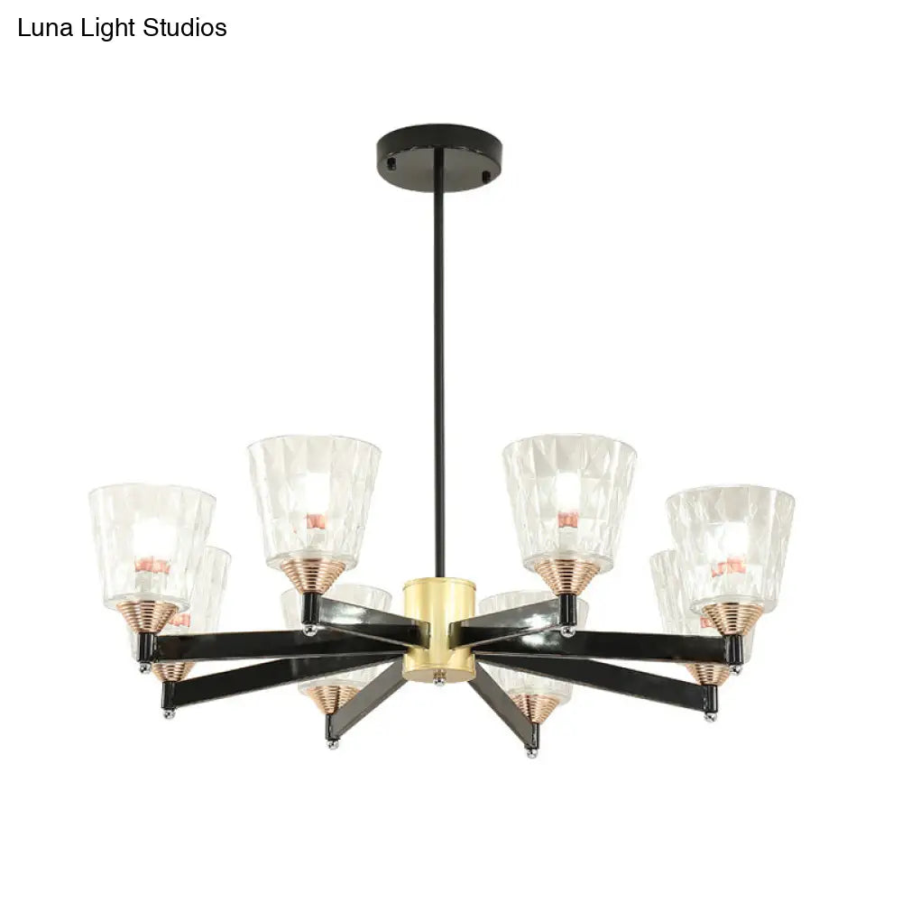 Modern Black Cone Chandelier - Lattice Glass 3/6/8 Lights Ceiling Hanging Light