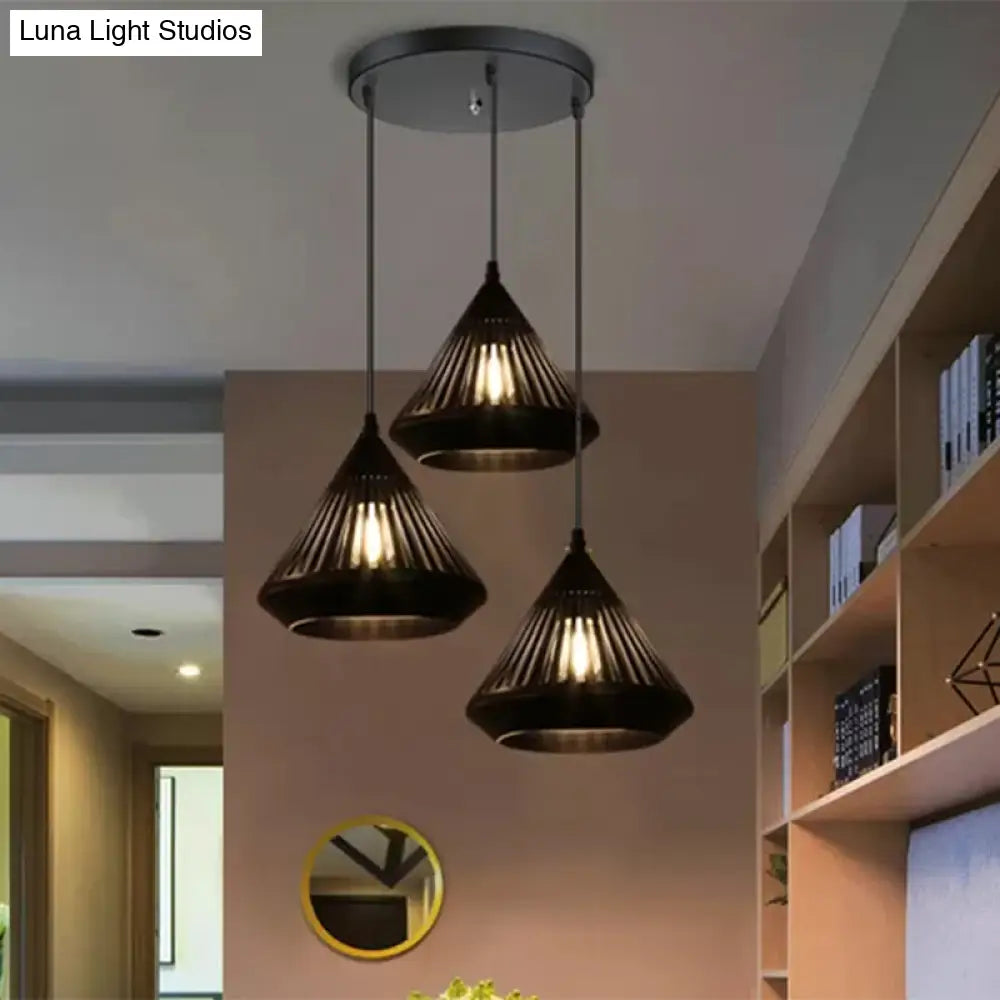 Modern Black Conical Pendant Light With 3 Suspension Lights For Dining Room