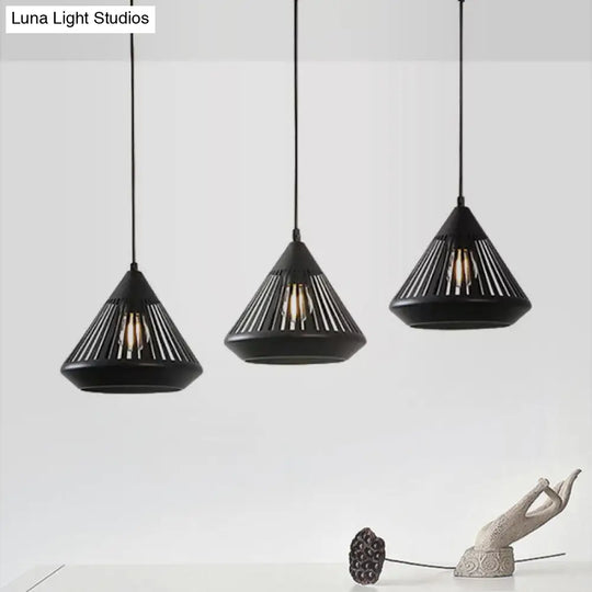 Modern Black Conical Pendant Light With 3 Suspension Lights For Dining Room