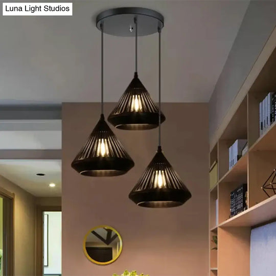 Modern Black Conical Ceiling Pendant Light - 3 Lights Suspended For Dining Room