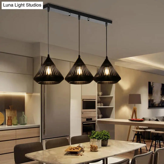 Modern Black Conical Ceiling Pendant Light - 3 Lights Suspended For Dining Room / Linear