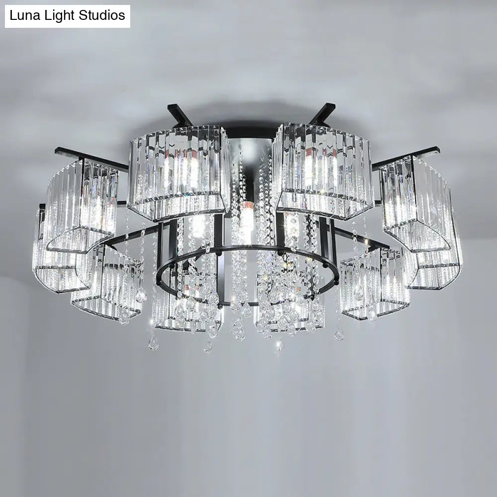 Modern Black Crystal Block Semi Flush Ceiling Light - Circle Flushmount For Living Room 16 /