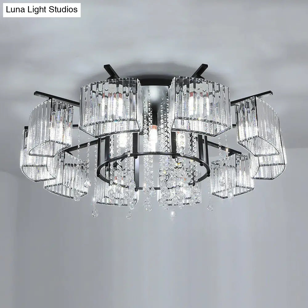 Modern Black Crystal Block Semi Flush Ceiling Light - Circle Flushmount For Living Room 16 /