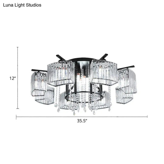 Modern Black Crystal Block Semi Flush Ceiling Light - Circle Flushmount For Living Room