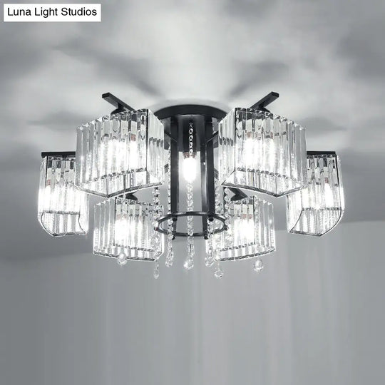 Modern Black Crystal Block Semi Flush Ceiling Light - Circle Flushmount For Living Room 7 /